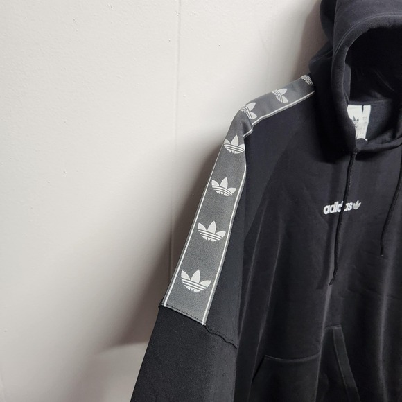 adidas Originals Hoodie Mens XL Black Tape Fleece Trefoil Sweatshirt HR4457 - Picture 2 of 11